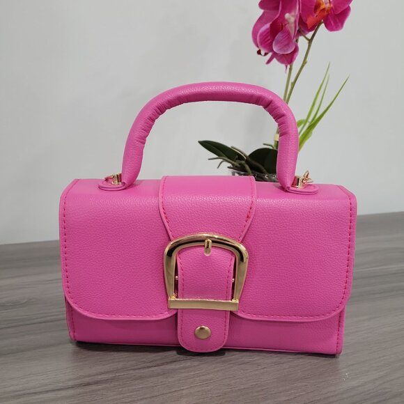 Trendy Pink Retro Style Buckle Small Handbag Purse w/Detachable Mini coin purse - Picture 8 of 9